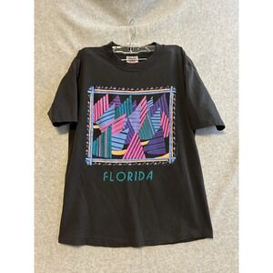 1990 Florida T-Shirt Sail Boats Neon Colors Single Stitch Black Sz L Fits S-M